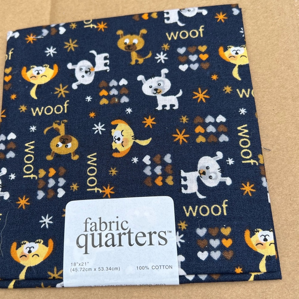 FAT QUARTER dog fabric cotton print puppy  print WOOF heart